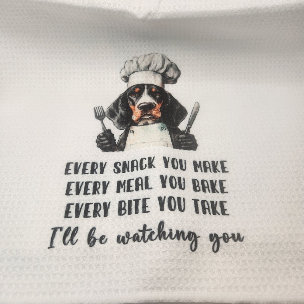 Hound Dog Chef Waffle Weave Kitchen Dish Towel Funny Dog Lover Gift Set of 3